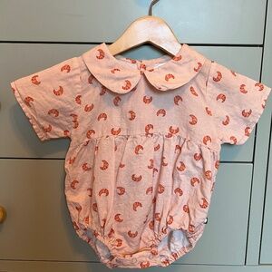 OEUF NYC Short Sleeve Romper Silver Peony/Croissant Size 18-24M